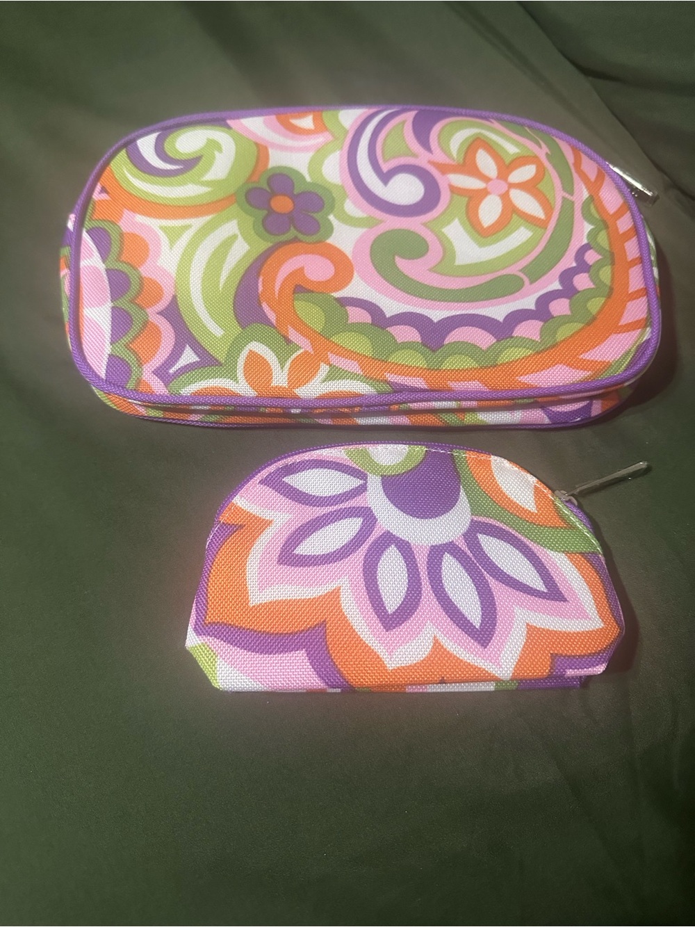 Clinique Floral Paisley Cosmetic Pouch Duo - Purple, Orange & Green